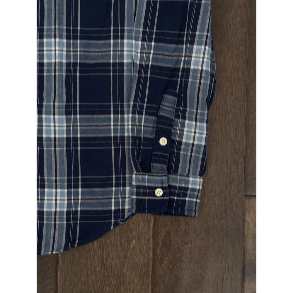 Ralph Lauren Boy Size L (16/18) Blue Flannel Plaid Button Down Long Sleeve Shirt